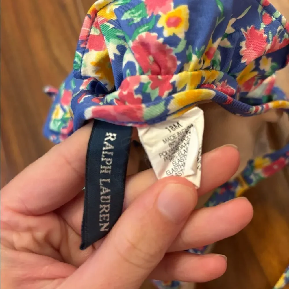 Ralph Lauren blue floral halter one piece bathing suit